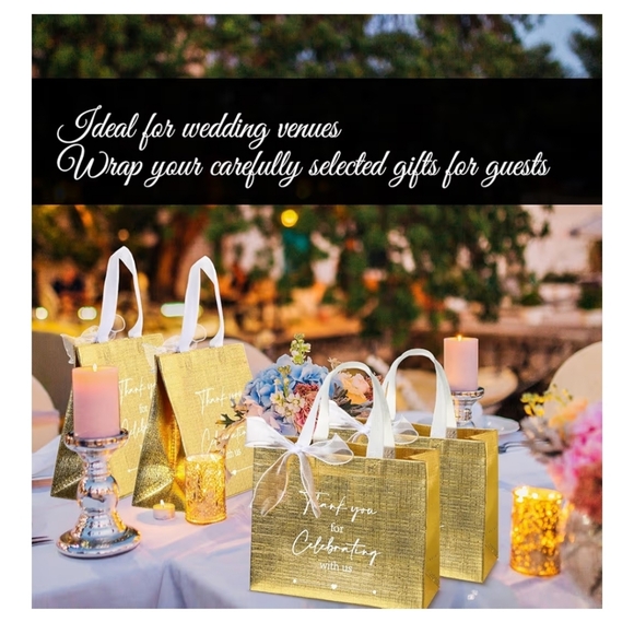 Elegant Gold Thank You For Celebrating With Us Gift Bags & Ribbon 25 Count - Picture 4 of 9